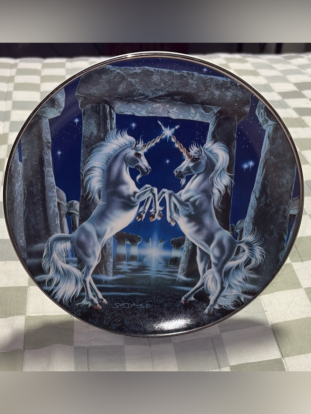 Mystical Unicorn Decorative Plate - Blue & White